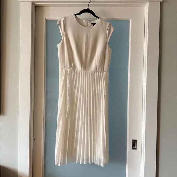 Ann Taylor Cream Midi Dress with Pleated Skirt - Picture 1 of 3